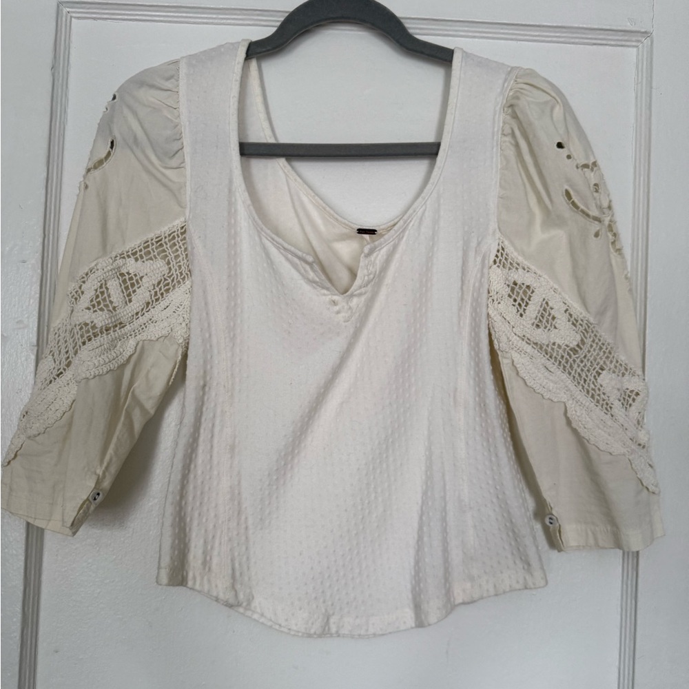 Free People Cream Lace Detail Blouse